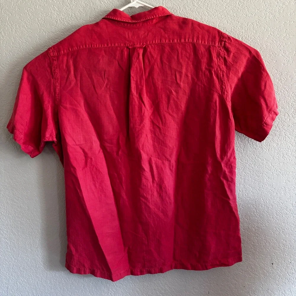 Polo Ralph Lauren Shirt Mens XL Pink Linen Silk Herringbone Short Sleeve Button